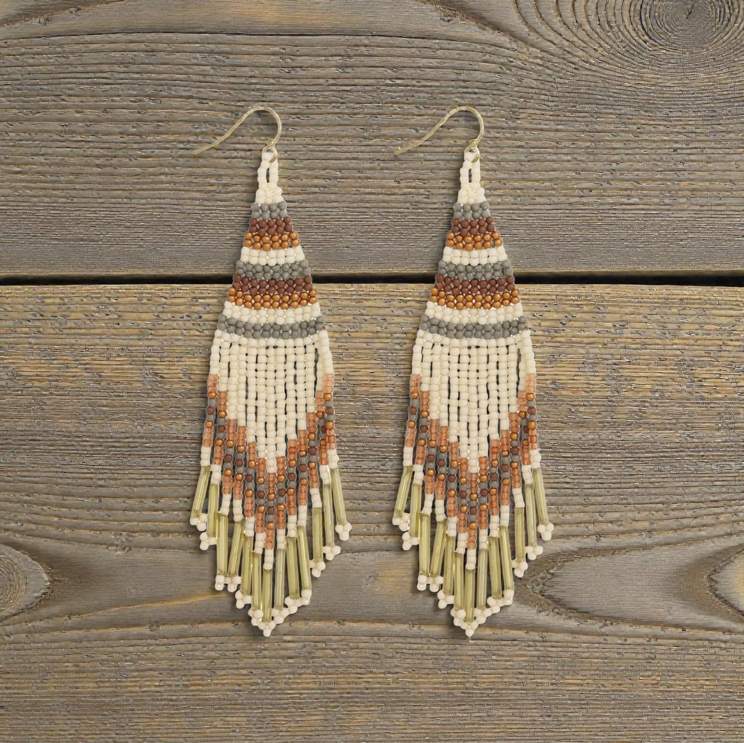 Southwestern Neutral Tone Beaded Fringe Earrings