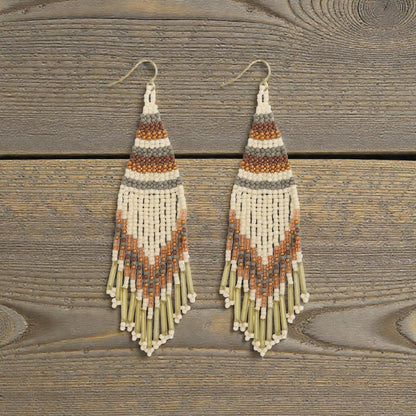 Southwestern Neutral Tone Beaded Fringe Earrings