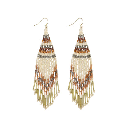 Southwestern Neutral Tone Beaded Fringe Earrings
