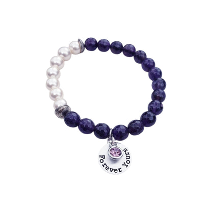 Amethyst Pearl  Sterling Silver “Forever Yours” Charm Bracelet