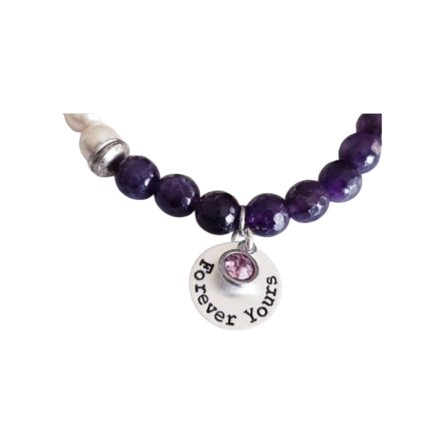 Amethyst Pearl  Sterling Silver “Forever Yours” Charm Bracelet