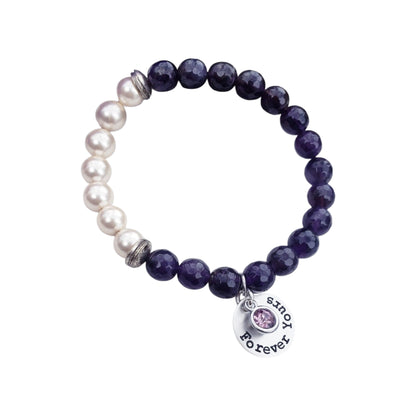 Amethyst Pearl  Sterling Silver “Forever Yours” Charm Bracelet
