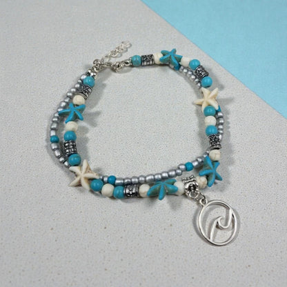 Boho Double Strand Starfish  Miyuki Beaded Beach Anklet