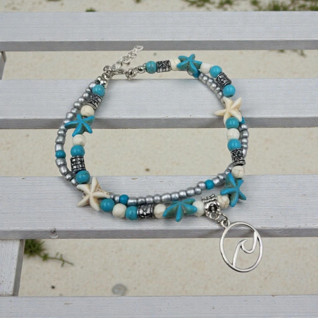 Boho Double Strand Starfish  Miyuki Beaded Beach Anklet
