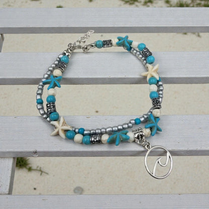 Boho Double Strand Starfish  Miyuki Beaded Beach Anklet