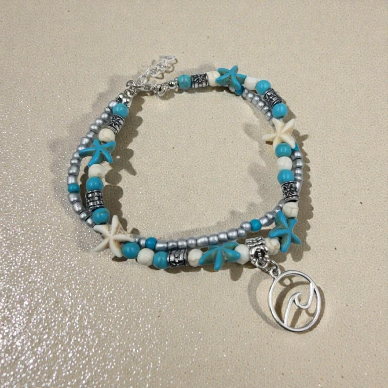 Boho Double Strand Starfish  Miyuki Beaded Beach Anklet