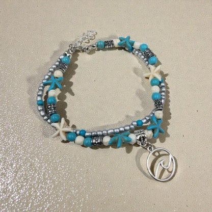 Boho Double Strand Starfish  Miyuki Beaded Beach Anklet