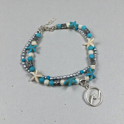 Boho Double Strand Starfish  Miyuki Beaded Beach Anklet