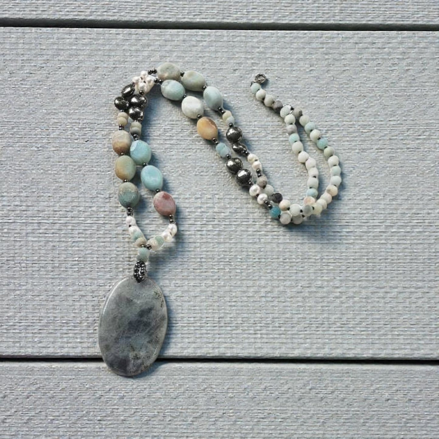 Amazonite Labradorite Heart Necklace