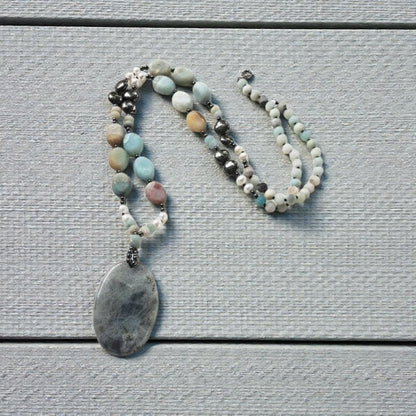 Amazonite Labradorite Heart Necklace