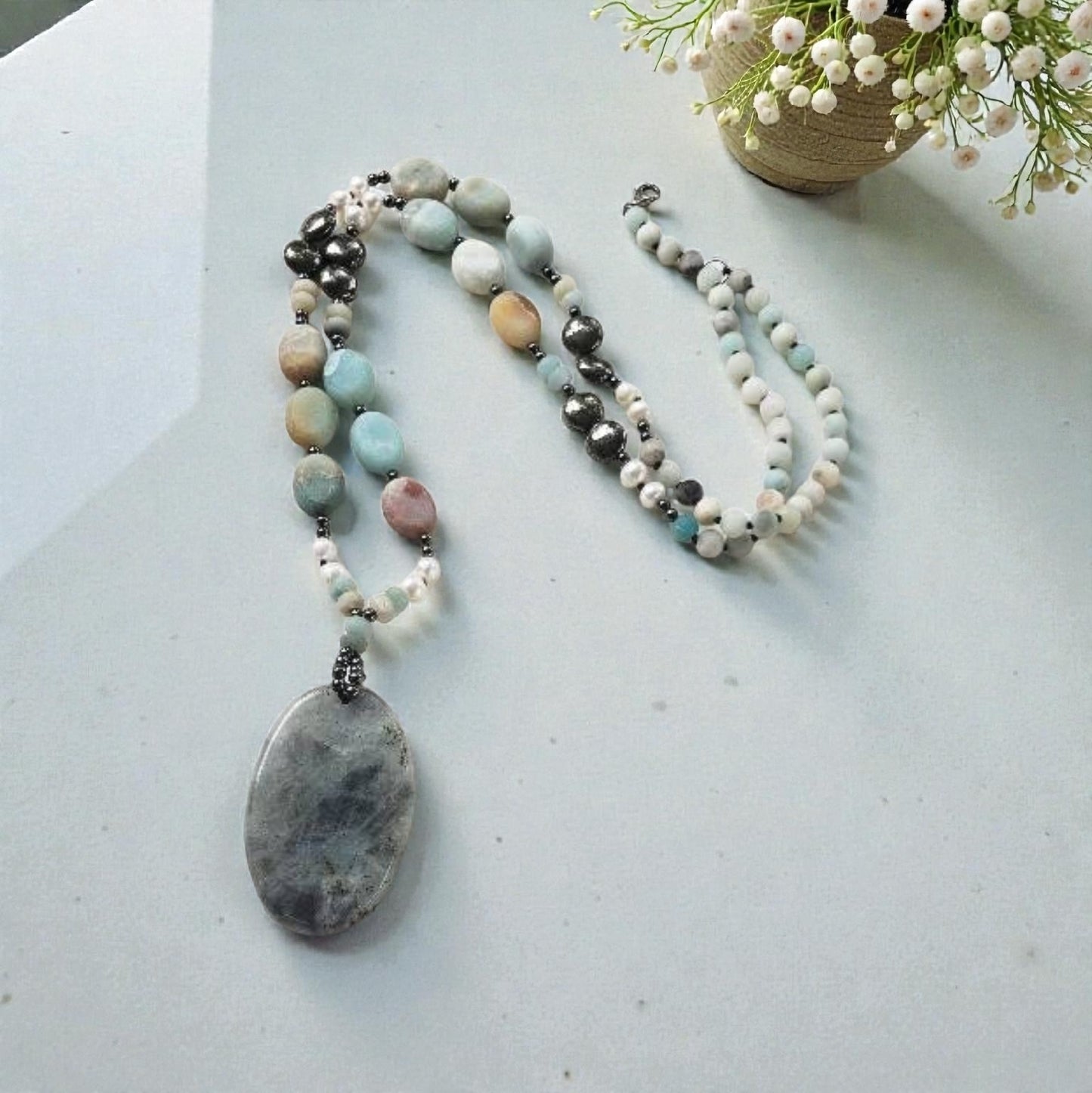 Amazonite Labradorite Heart Necklace
