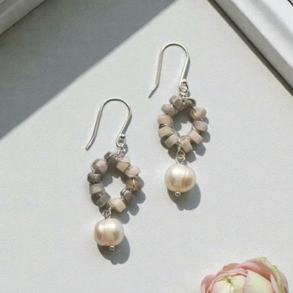 Gray Agate  Cultured Pearl Earrings
