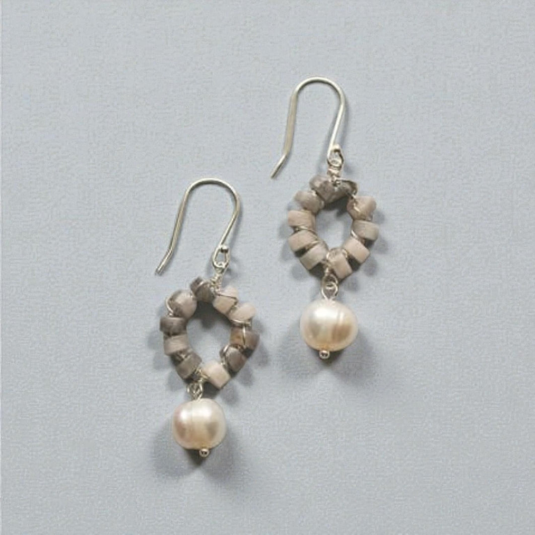 Gray Agate  Cultured Pearl Earrings