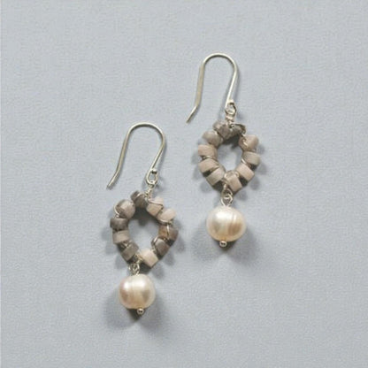 Gray Agate  Cultured Pearl Earrings