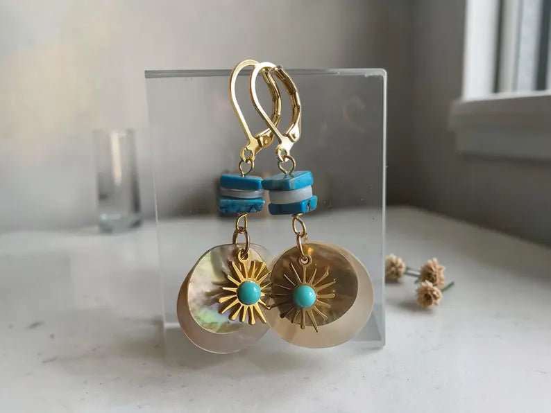 Handmade Turquoise Mother of Pearl Earrings