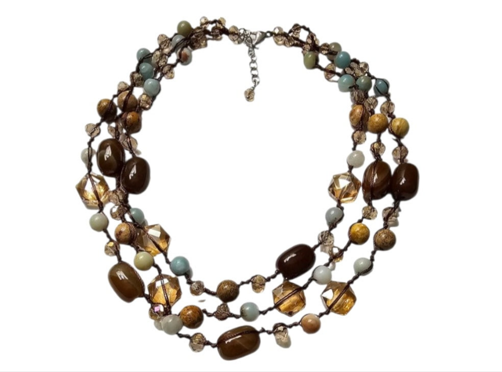 Double knotted 17-inch necklace featuring agate, amazonite, and jasper crystals with a sterling silver clasp. This spiritual healing gemstone jewelry combines natural stones known for their calming and balancing properties. Handmade with care, the necklace offers both style and wellness benefits. Perfect as a thoughtful gift for her, it complements boho and mindful fashion, adding a meaningful touch to any outfit with its earthy, healing vibe