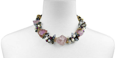 Chunky handmade Amethyst crystal necklace for women featuring raw, natural stones and gold-plated accents for a bold, spiritual statement. This 20-inch boho-style necklace radiates calming purple hues, blending healing energy with modern design. Ideal as a unique gift for her, this artisanal piece supports intuition, protection, and clarity—perfect for crystal lovers and those drawn to nature-inspired, meaningful jewelry.
