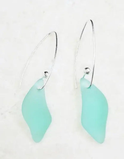 Sea Glass Hoop Earrings designed with marquis splash dangle accents in rich autumn green tones. These handmade, boho-inspired earrings offer a unique and artistic touch, perfect for women who love natural, earthy jewelry. Lightweight and stylish, they make a standout accessory for any season. A thoughtful and unique gift choice for birthdays, holidays, or special occasions, celebrating artisan craftsmanship and coastal charm.