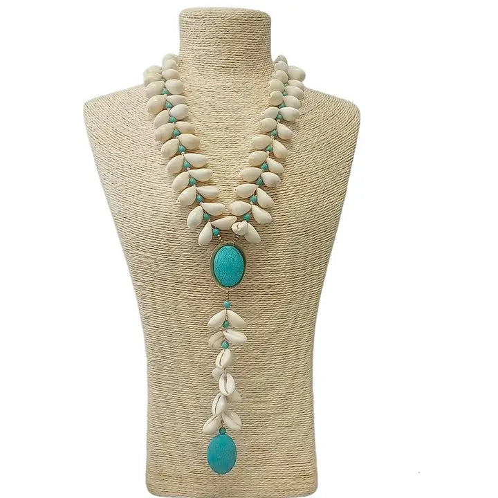 Ocean Seashell & Turquoise Blue Adjustable Lariat Y-Necklace