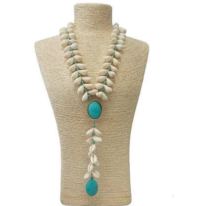 Ocean Seashell & Turquoise Blue Adjustable Lariat Y-Necklace