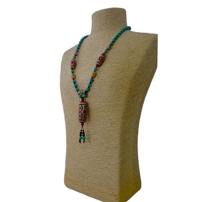 Turquoise & Howlite Beaded Painted Pendant Y-Necklace