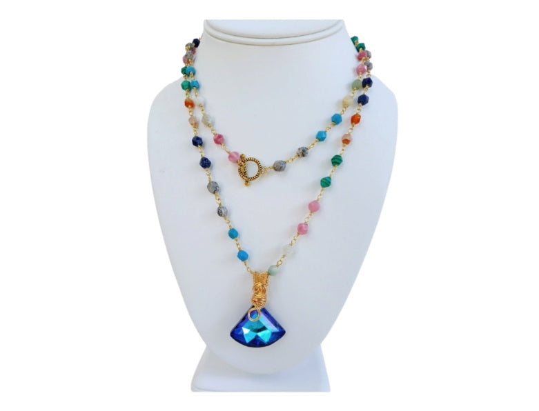 Handmade natural stone necklace featuring Lapis Lazuli, Amazonite, and Magnesite beads, designed for women who love crystal jewelry. This elegant and earthy accessory blends calming blue and turquoise tones, making it a meaningful and stylish gift for her. Crafted with care, each stone is unique, offering beauty and positive energy. Perfect for birthdays, holidays, or everyday wear, this necklace brings balance, charm, and a touch of nature to any outfit.
