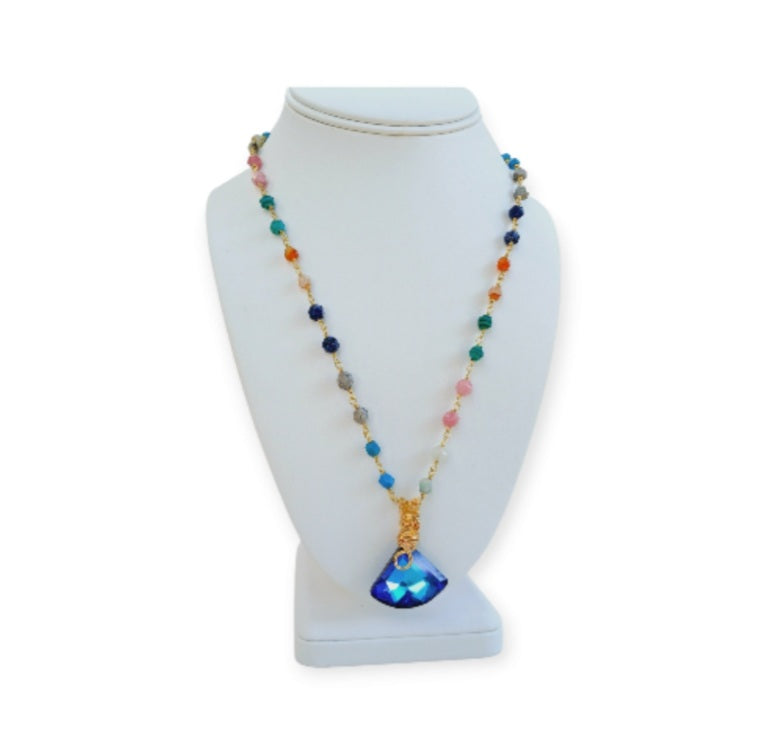 Handmade natural stone necklace featuring Lapis Lazuli, Amazonite, and Magnesite beads, designed for women who love crystal jewelry. This elegant and earthy accessory blends calming blue and turquoise tones, making it a meaningful and stylish gift for her. Crafted with care, each stone is unique, offering beauty and positive energy. Perfect for birthdays, holidays, or everyday wear, this necklace brings balance, charm, and a touch of nature to any outfit.
