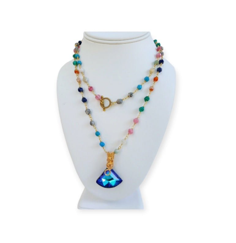 Handmade natural stone necklace featuring Lapis Lazuli, Amazonite, and Magnesite beads, designed for women who love crystal jewelry. This elegant and earthy accessory blends calming blue and turquoise tones, making it a meaningful and stylish gift for her. Crafted with care, each stone is unique, offering beauty and positive energy. Perfect for birthdays, holidays, or everyday wear, this necklace brings balance, charm, and a touch of nature to any outfit.