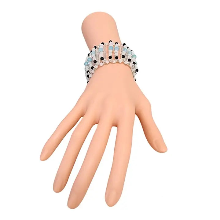 Beaded tribal stretch cuff bracelet for women, featuring handmade boho jewelry with adjustable fit for comfort. This ethnic style accessory is perfect for festivals, casual wear, or adding a unique touch to any outfit. Crafted with vibrant beads and detailed patterns, it makes a thoughtful gift for her who loves bold, cultural-inspired fashion. Lightweight and versatile, ideal for everyday boho-chic looks
