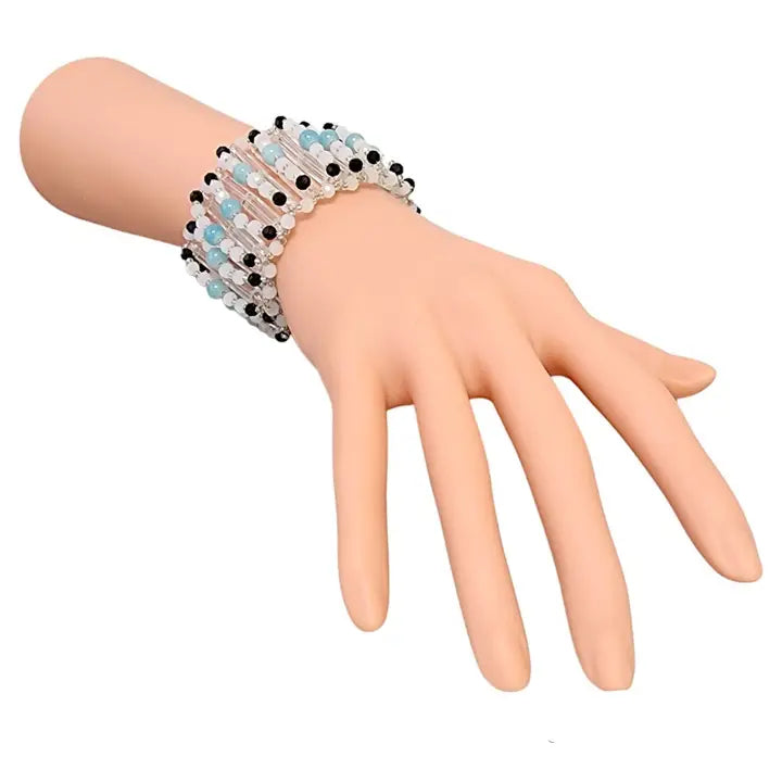Beaded tribal stretch cuff bracelet for women, featuring handmade boho jewelry with adjustable fit for comfort. This ethnic style accessory is perfect for festivals, casual wear, or adding a unique touch to any outfit. Crafted with vibrant beads and detailed patterns, it makes a thoughtful gift for her who loves bold, cultural-inspired fashion. Lightweight and versatile, ideal for everyday boho-chic looks
