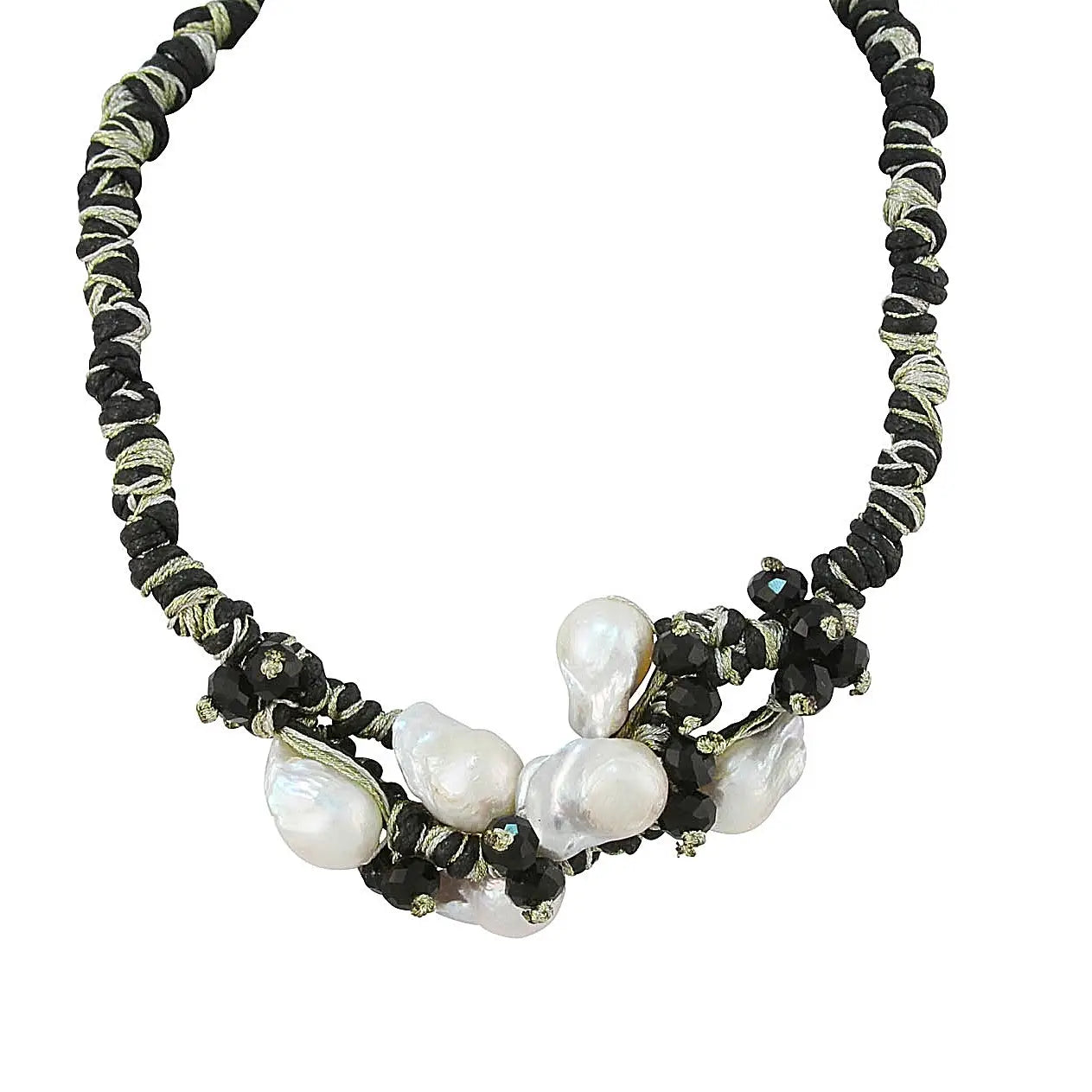 Black & Gold Multi Edison Freshwater Pearl Braided Necklace, a handmade statement jewelry piece for elegant women. Featuring lustrous Edison pearls woven into a black and gold braided cord, this necklace blends luxury with artisanal charm. Perfect for formal events, special occasions, or stylish everyday wear. A thoughtful gift for her, combining timeless beauty with modern craftsmanship in a unique, eye-catching design.