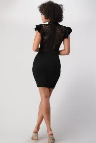 Black Lace Midi Dress with Ruffle Sleeve is an elegant cocktail dress for women, perfect for semi-formal events, evening parties, or as a wedding guest outfit. Featuring intricate lace detailing, a flattering midi length, and soft ruffle sleeves, this dress offers timeless style and sophistication. Ideal for special occasions, it blends grace and charm in a feminine silhouette that stands out.