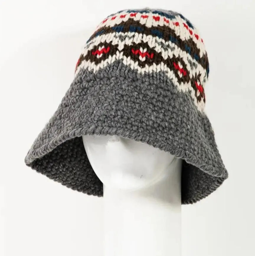 Boho Braided Knit Bucket Hat with unique pattern design, offering a fun and warm style for fall, winter, and spring seasons. This unisex fashion hat for men and women features a cozy knit texture with braided details, blending comfort and bohemian flair. Perfect for casual wear, outdoor outings, and seasonal layering, it adds a stylish touch to any cold-weather outfit. A trendy, functional accessory for those who love artistic and laid-back fashion.