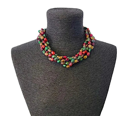Handmade multi-strand chunky beaded pearl necklace designed as a bold statement choker for women. This retro-inspired accessory features layers of lustrous faux or freshwater pearls, offering a timeless yet eye-catching look. Perfect as a gift for her, it adds elegance and vintage charm to any outfit, ideal for special occasions, parties, or elevating everyday style with handcrafted sophistication and flair.