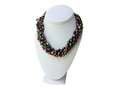 Handmade multi-strand chunky beaded pearl necklace designed as a bold statement choker for women. This retro-inspired accessory features layers of lustrous faux or freshwater pearls, offering a timeless yet eye-catching look. Perfect as a gift for her, it adds elegance and vintage charm to any outfit, ideal for special occasions, parties, or elevating everyday style with handcrafted sophistication and flair.