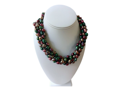 Handmade multi-strand chunky beaded pearl necklace designed as a bold statement choker for women. This retro-inspired accessory features layers of lustrous faux or freshwater pearls, offering a timeless yet eye-catching look. Perfect as a gift for her, it adds elegance and vintage charm to any outfit, ideal for special occasions, parties, or elevating everyday style with handcrafted sophistication and flair.