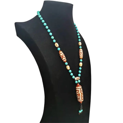 Turquoise & Howlite Beaded Painted Pendant Y-Necklace