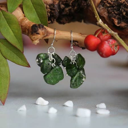 Chromium Diopside Sterling Silver Earrings featuring vibrant green gemstones set in elegant silver settings. These stylish earrings offer a touch of luxury and sophistication, perfect for women who appreciate refined, natural beauty. Ideal as a bridesmaid jewelry gift or a timeless accessory for formal events, these handcrafted earrings blend classic elegance with a modern twist, making them a stunning choice for weddings, special occasions, or everyday elegance.