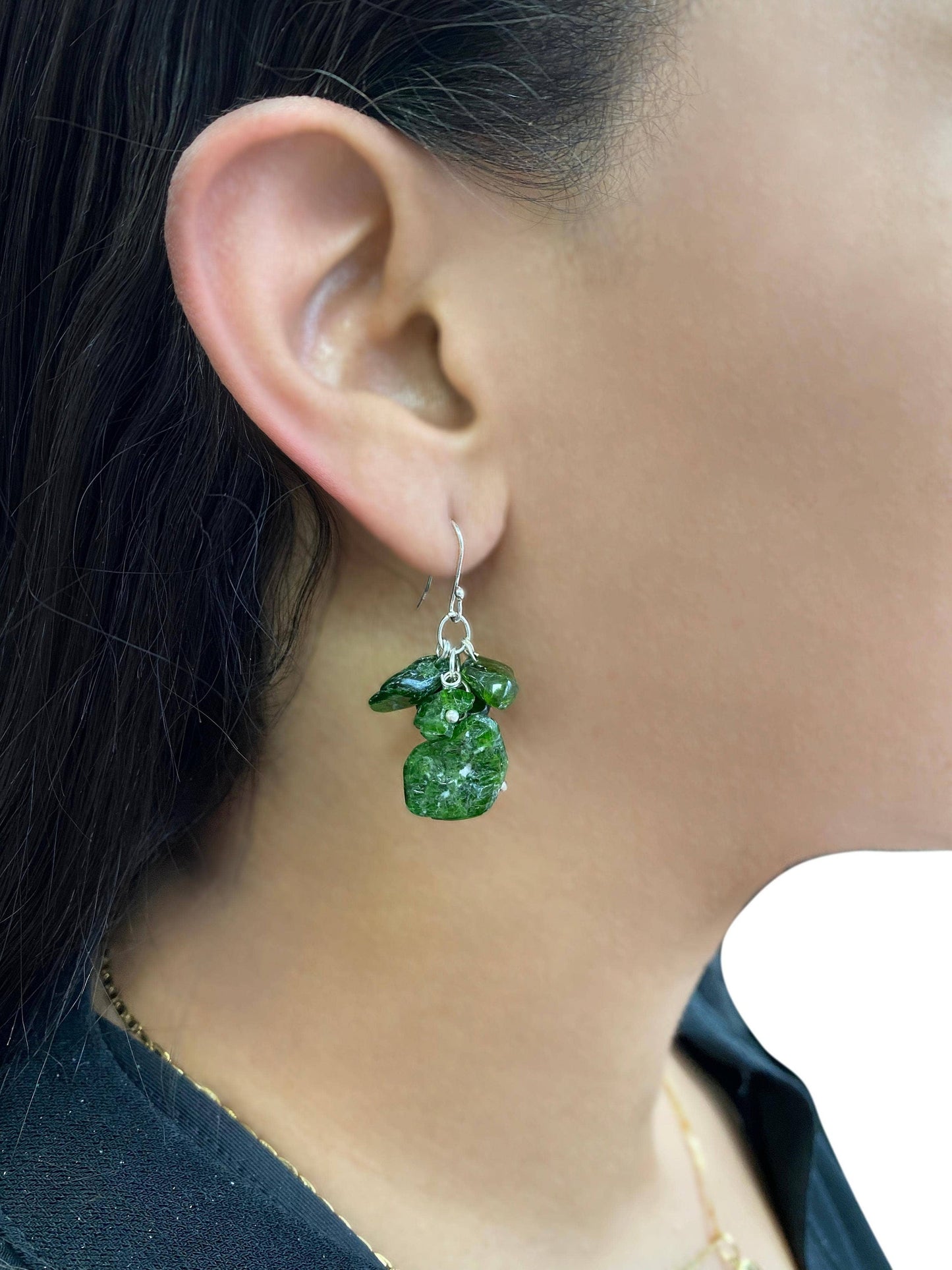 Chromium Diopside Sterling Silver Earrings featuring vibrant green gemstones set in elegant silver settings. These stylish earrings offer a touch of luxury and sophistication, perfect for women who appreciate refined, natural beauty. Ideal as a bridesmaid jewelry gift or a timeless accessory for formal events, these handcrafted earrings blend classic elegance with a modern twist, making them a stunning choice for weddings, special occasions, or everyday elegance.