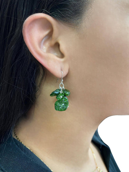 Chromium Diopside Sterling Silver Earrings featuring vibrant green gemstones set in elegant silver settings. These stylish earrings offer a touch of luxury and sophistication, perfect for women who appreciate refined, natural beauty. Ideal as a bridesmaid jewelry gift or a timeless accessory for formal events, these handcrafted earrings blend classic elegance with a modern twist, making them a stunning choice for weddings, special occasions, or everyday elegance.