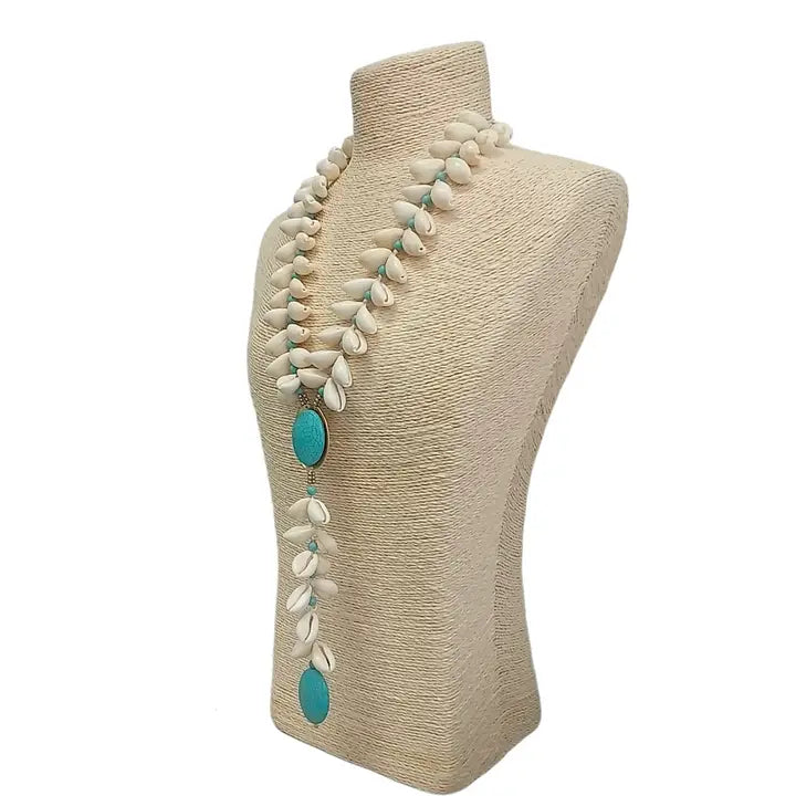 Ocean Seashell & Turquoise Blue Adjustable Lariat Y-Necklace