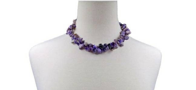 Chunky Raw Amethyst and Delicate Charoite Nugget Necklace, a handmade short choker-style statement piece for women who love bold, natural crystal jewelry. Featuring rich purple tones and unique textures, this necklace blends raw elegance with boho charm—ideal for events, special occasions, or everyday standout style. A one-of-a-kind accessory that highlights spiritual energy and creative expression, perfect as a meaningful gift or personal treasure.