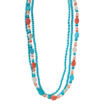 Turquoise Blue & Coral Orange Bead Triple Strand Necklace
