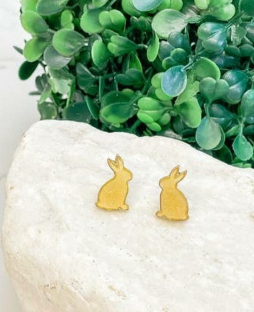 Gold Bunny Stud Earrings crafted from durable hollow stainless steel in a cheerful yellow finish. These cute rabbit-shaped animal earrings are perfect for women and girls who love playful, minimalist jewelry with a fun twist. Lightweight and hypoallergenic, they make a charming Easter gift or everyday accessory that adds a touch of whimsy to any outfit. Ideal for animal lovers, spring fashion, or anyone seeking adorable and unique jewelry with a festive seasonal vibe.