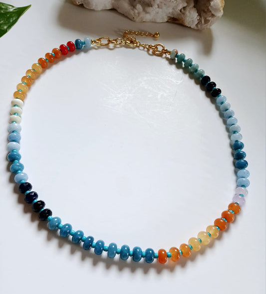 Beaded Multi Tone Semi Precious Stone Necklace