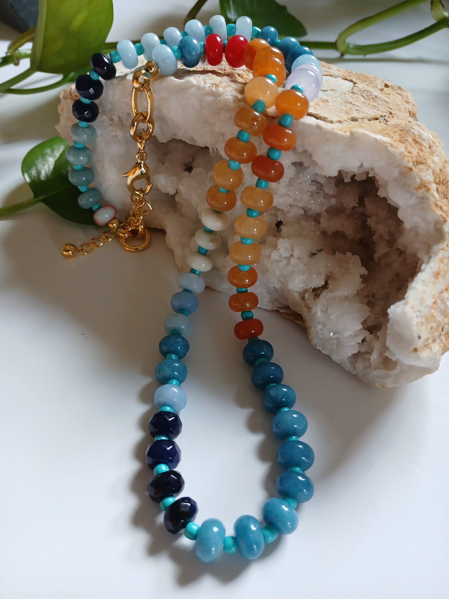 Beaded Multi Tone Semi Precious Stone Necklace