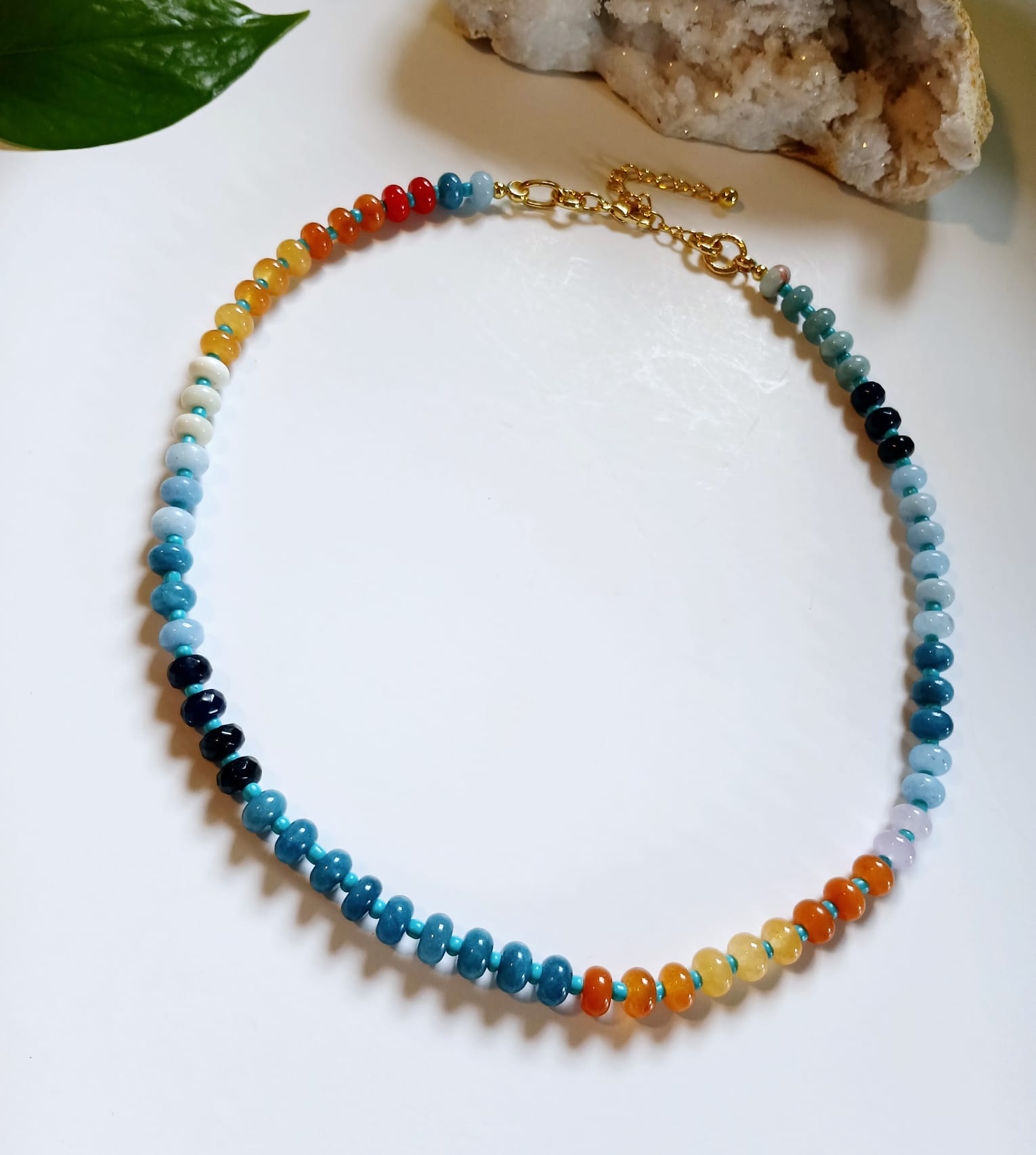 Beaded Multi Tone Semi Precious Stone Necklace