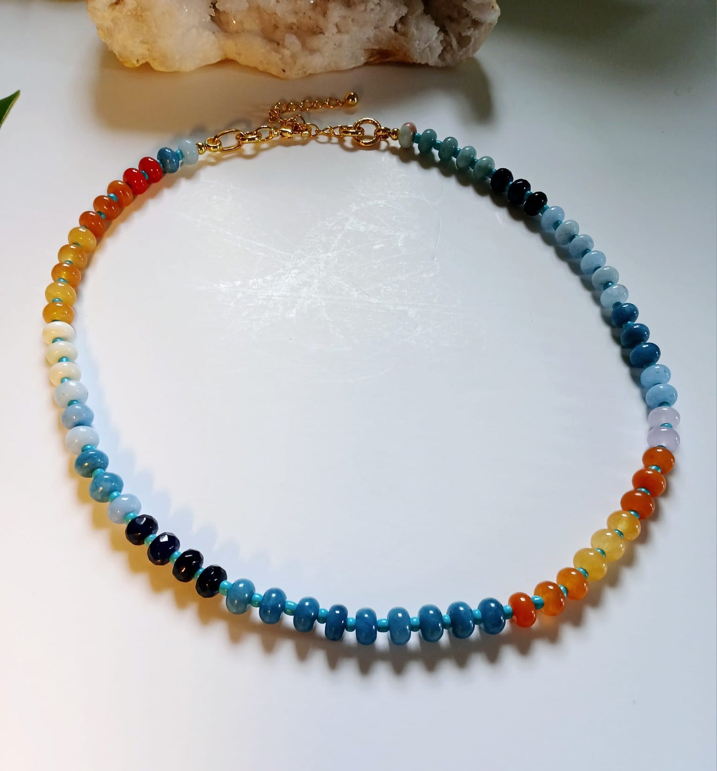 Beaded Multi Tone Semi Precious Stone Necklace