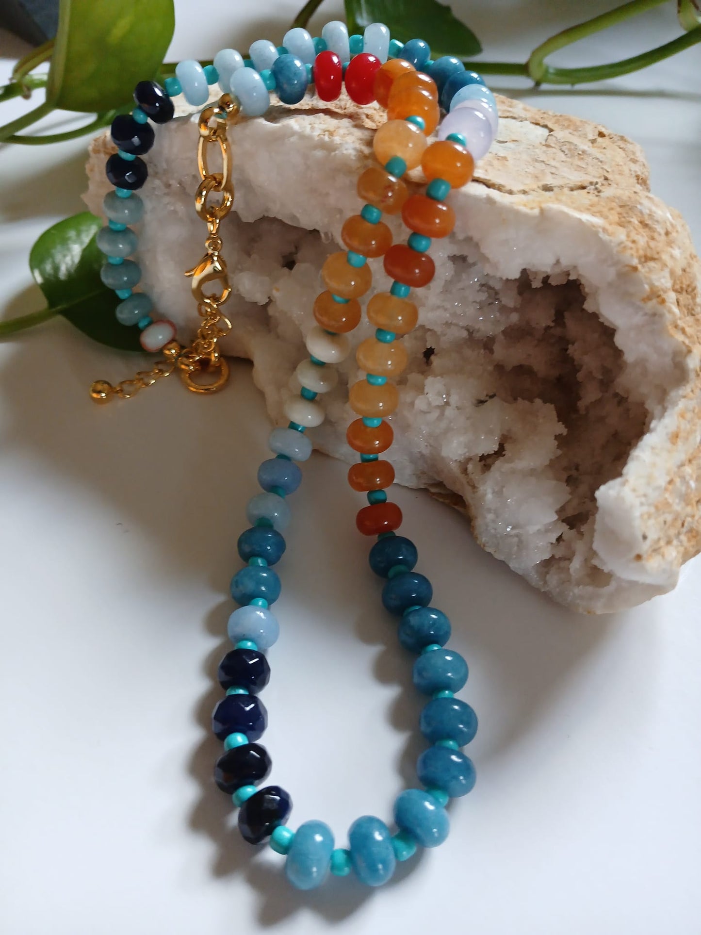 Beaded Multi Tone Semi Precious Stone Necklace