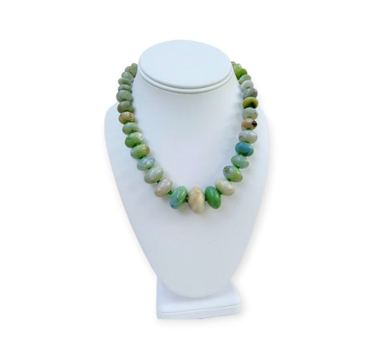 Green Agate Handmade Beaded Necklace featuring polished natural stone beads in rich green hues, perfect for women who love crystal jewelry with meaning and elegance. This handcrafted necklace makes a thoughtful wedding gift or a special present for her, blending earthy charm with timeless beauty. Ideal for both everyday wear and formal occasions, it showcases the grounding energy of agate in a unique, artisan design that celebrates nature, healing, and personal style.